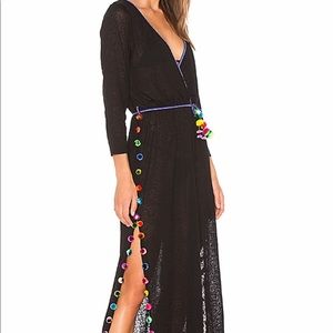 Pitusa black maxi dress with pompoms